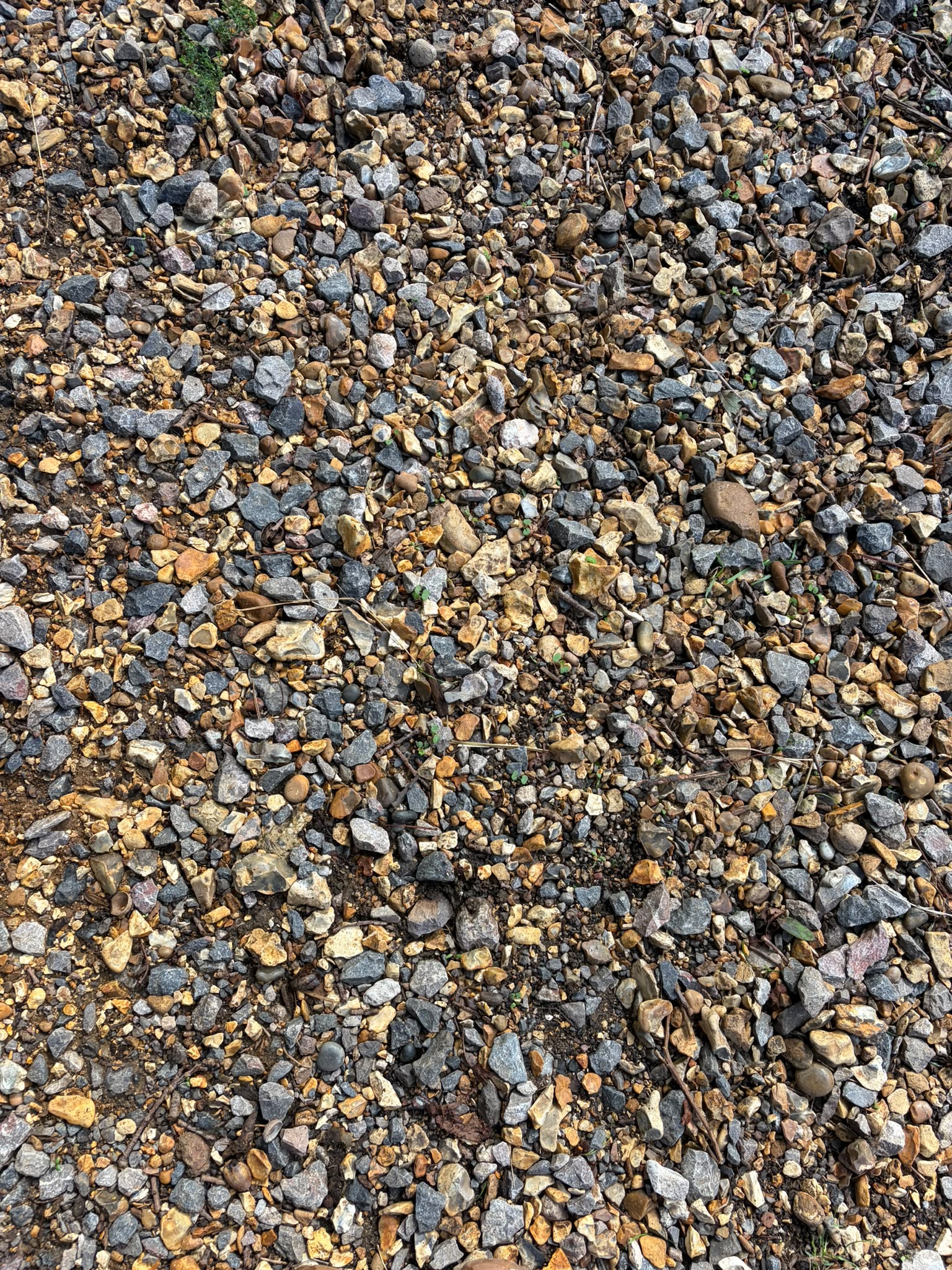 Close-up of loose shingle and stones on the path